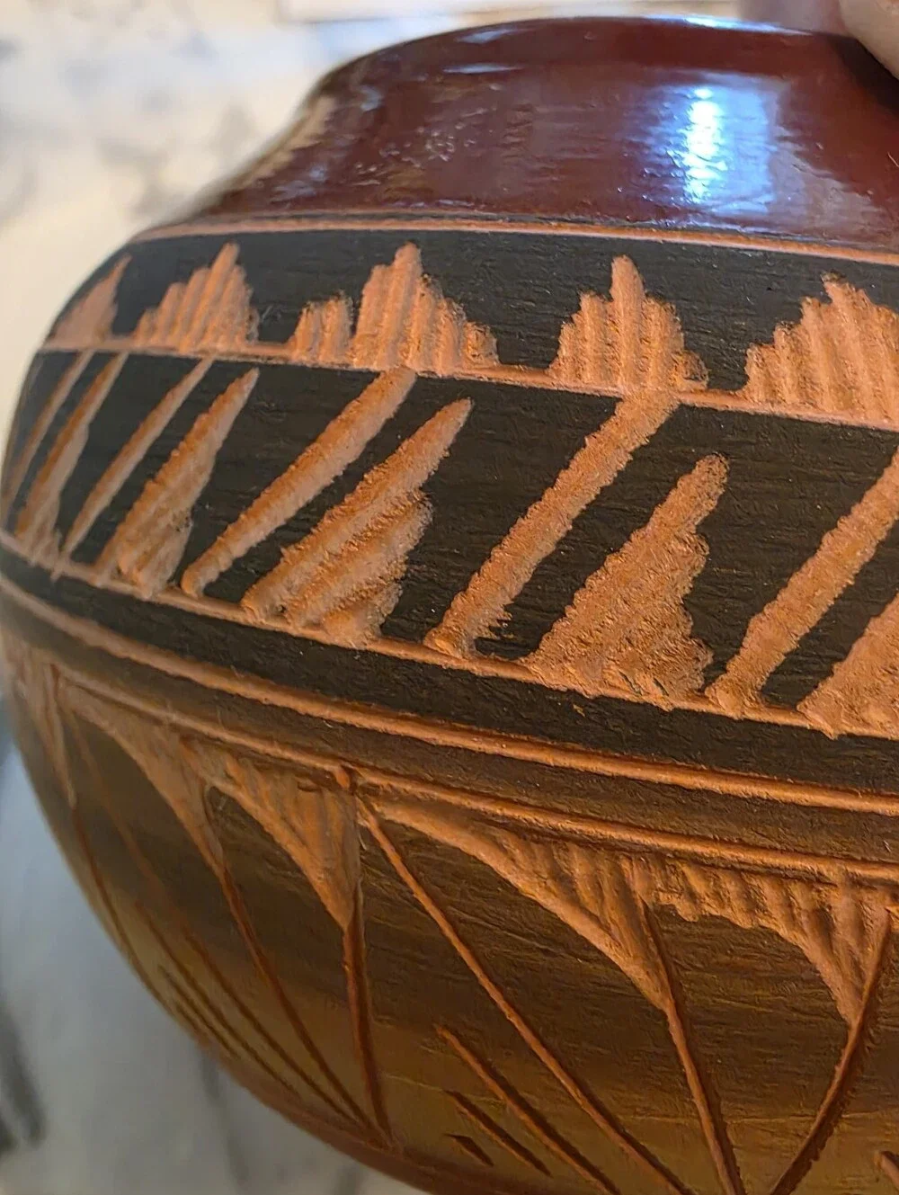 Authentic Laura Bahe Navajo Hand-Etched Pottery Vessel Southwest Art